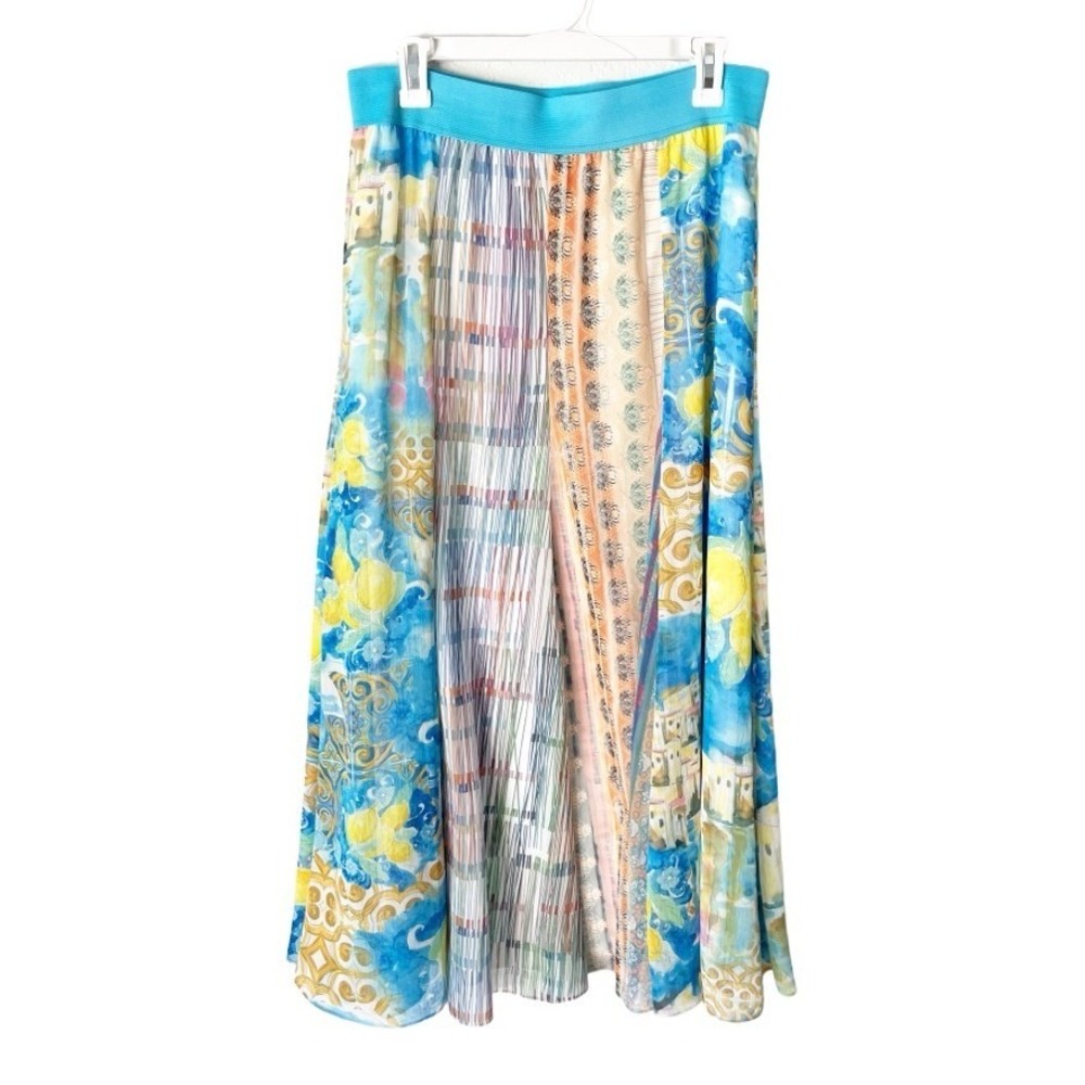 Mediterranean Vacation Resortwear Watercolor Maxi Skirt Size Medium Italian